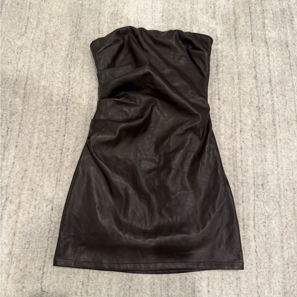 superdown Stacy chocolate brown faux leather mini Strapless Dress Revolve - Picture 4 of 5